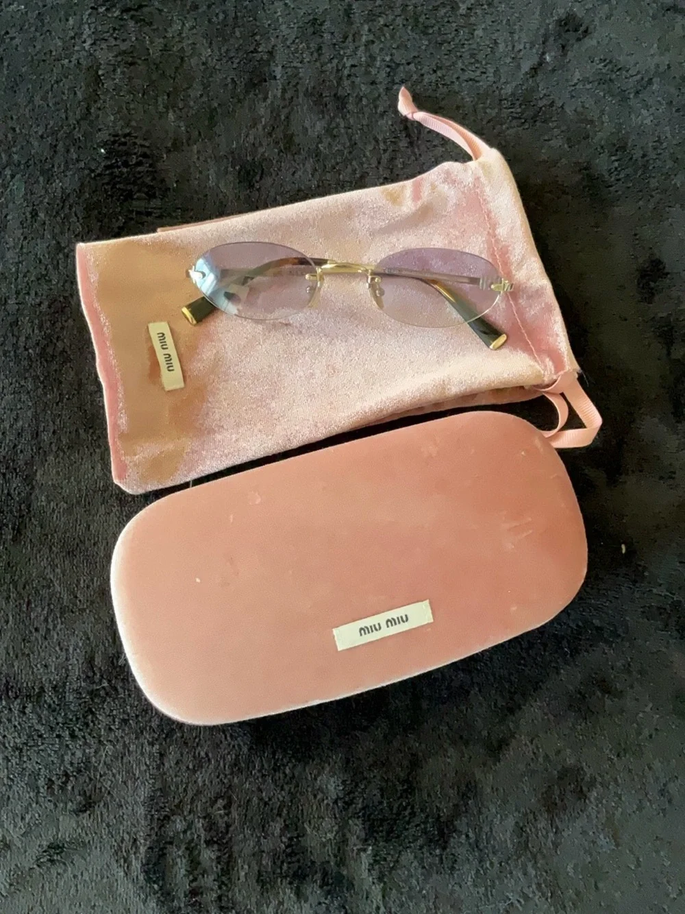 Miu Miu Pink Velvet Sunglasses Case with Matching Drawstring Pouch